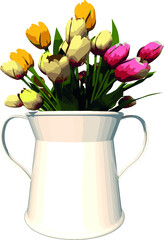 Front view of Plant Flower (Flowerpot Vase with tulips 2) Tree illustration vector	