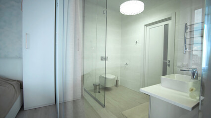 interior of modern bathroom with shower. Interior of modern bathroom