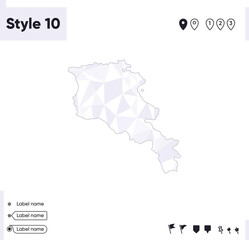 Armenia - white and gray low poly map, polygonal map. Outline map. Vector illustration.