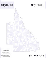 Queensland, Australia - white and gray low poly map, polygonal map. Outline map. Vector illustration.