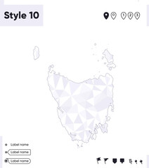 Tasmania, Australia - white and gray low poly map, polygonal map. Outline map. Vector illustration.