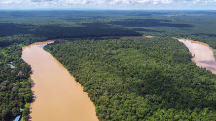 aerial view of the kinabatangan river borneo