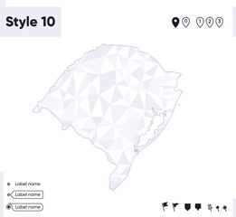 Naklejka premium Rio Grande Do Sul, Brazil - white and gray low poly map, polygonal map. Outline map. Vector illustration.