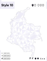 Colombia - white and gray low poly map, polygonal map. Outline map. Vector illustration.