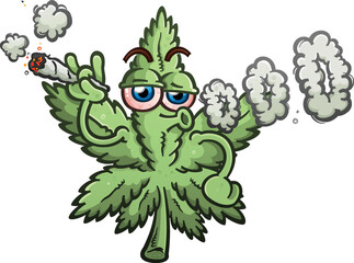 Cartoon styled marijuana pot leaf vector illustration blowing smoke rings - 518863018