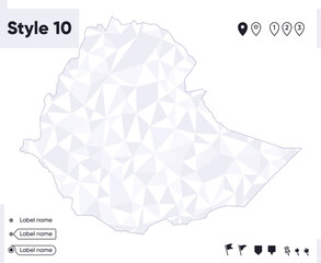 Ethiopia - white and gray low poly map, polygonal map. Outline map. Vector illustration.