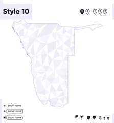 Namibia - white and gray low poly map, polygonal map. Outline map. Vector illustration.