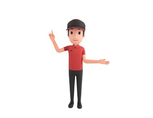 Fast Food Restaurant Worker character giving information in 3d rendering.