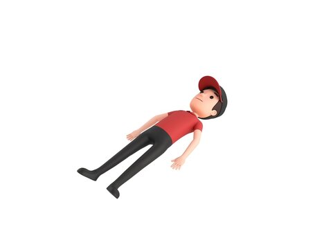 Fast Food Restaurant Worker Character Lying On Floor In 3d Rendering.