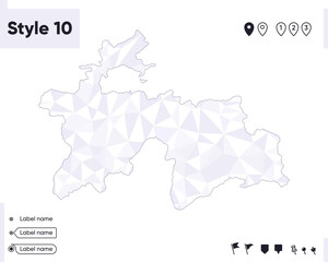Tajikistan - white and gray low poly map, polygonal map. Outline map. Vector illustration.