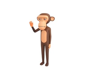Monkey character saying hi in 3d rendering.