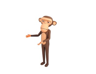 Monkey character doing welcome gesture in 3d rendering.