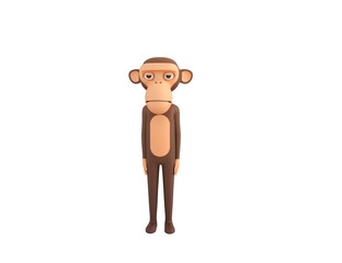 Monkey character standing and looking to the front in 3d rendering.