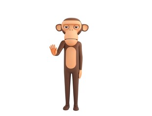 Monkey character puts out his hand and orders to stop in 3d rendering.