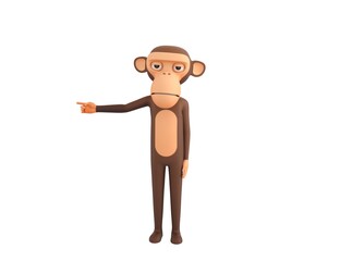 Monkey character pointing his finger to the left in 3d rendering.