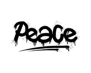 Spray painted graffiti Peace word in black over white. Drops of sprayed Peace words. isolated on white background. vector illustration