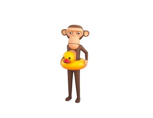 Monkey character with inflatable duck ring in 3d rendering.