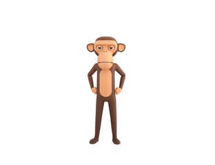 Monkey character with hands on hip in 3d rendering.