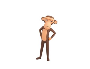 Monkey character with hands on hip in 3d rendering.