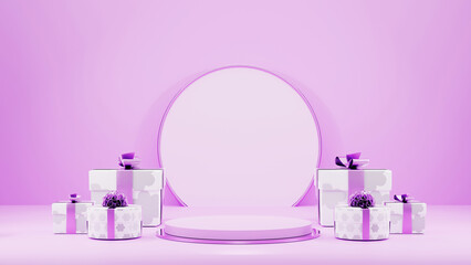 Background products display Luxury podium scene with geometric platform. pink background 3d rendering with podium stand to show cosmetic products advertising mockup and package presentation ads