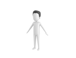 Stick Man with Hair character standing in T-Pose in 3d rendering.