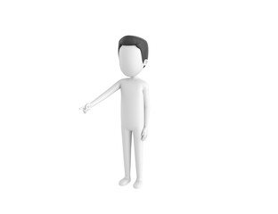 Stick Man with Hair character pointing to the ground in 3d rendering.
