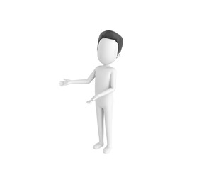 Stick Man with Hair character doing welcome gesture in 3d rendering.