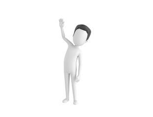 Stick Man with Hair character raising right hand in 3d rendering.