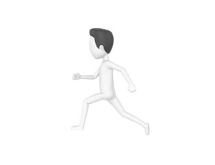 Fototapeta na wymiar Stick Man with Hair character running to the left side in 3d rendering.