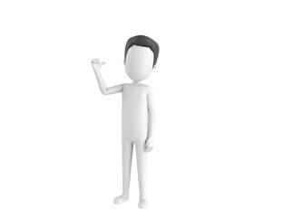 Stick Man with Hair character pointing back thumb up empty space in 3d rendering.