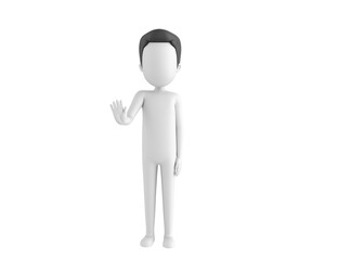 Stick Man with Hair character puts out his hand and orders to stop in 3d rendering.