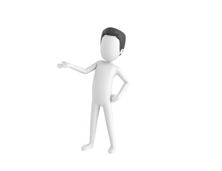 Stick Man with Hair character open hand palm in 3d rendering.