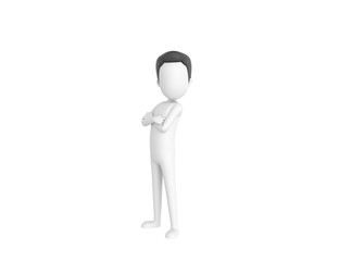 Stick Man with Hair character cross arms and looking to camera in 3d rendering.