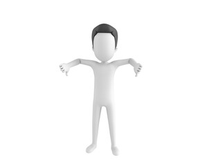Stick Man with Hair character showing thumb down with two hands in 3d rendering.