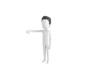 Stick Man with Hair character showing thumb down in 3d rendering.