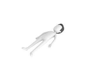 Stick Man with Hair character lying on floor in 3d rendering.