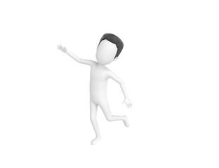 Stick Man with Hair character floating in the air in 3d rendering.