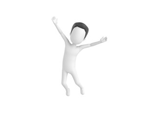 Stick Man with Hair character jumping in the air in 3d rendering.