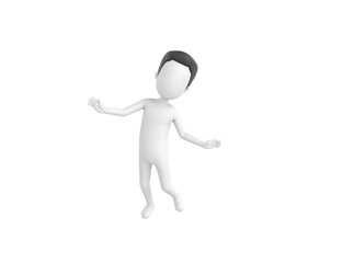 Stick Man with Hair character flying in the air in 3d rendering.