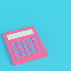 Pink simple calculator on bright blue background in pastel colors