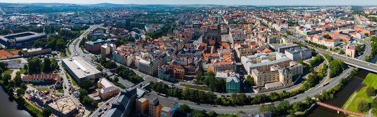 Fototapeta na wymiar Aerial view of the city Pilzen in the czech Republic on a sunny day in summer.