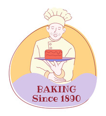 Bakery emblem, baking since 1890 label for pastry
