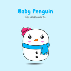 cute little baby penguin vector illustration clipart | fully editable