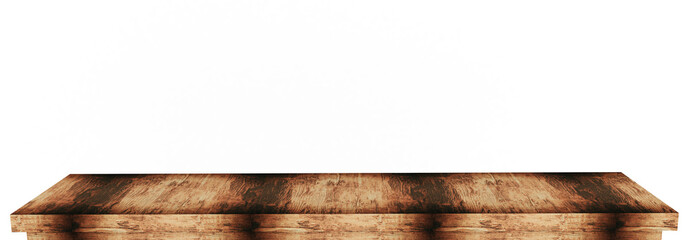 Wood table top on white background