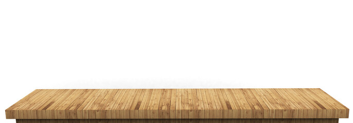 Wood table top on white background