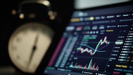 "Growth business, time is money", concept stock video. Business collage with growth chart and clock. Collage symbolizing time, money and growth business. Business blue abstract background. - Powered by Adobe