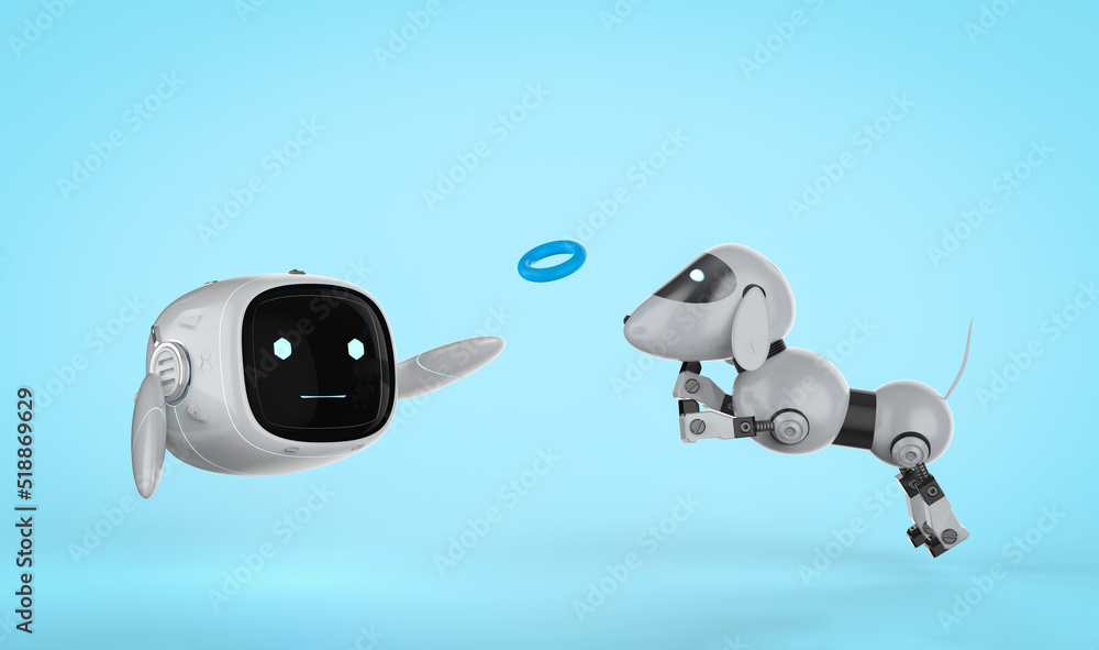 Poster cute and small artificial intelligence robot with dog robot