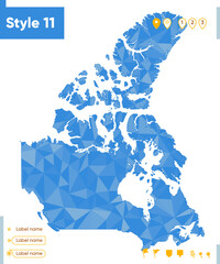 Canada - blue low poly map, polygonal map. Outline map. Vector illustration.