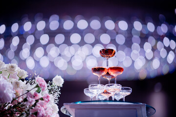 red wine glass with bokeh background, enjoy party, drink don't drive concept. celebration party
