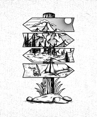 Arrow Sign Mountain Illustration